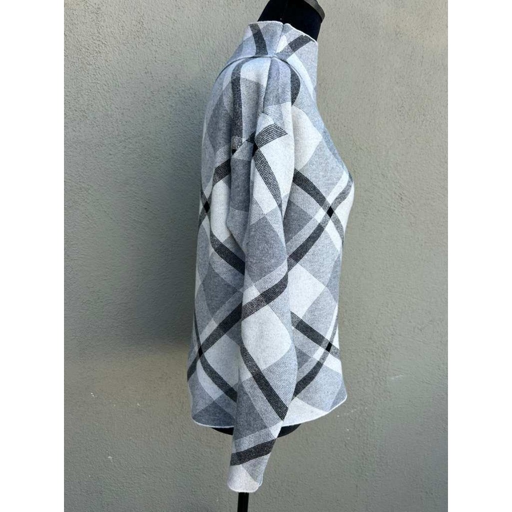 Rachel Zoe Womens XS Grey White Plaid Mock Neck Long Sleeve Knit Sweater Top - Picture 9 of 11